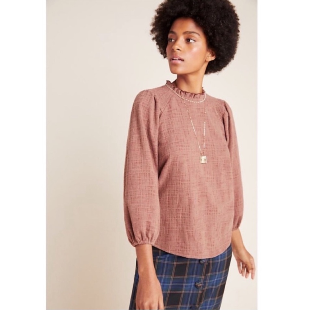 Anthropologie Current Air Jasia Brown Balloon Sleeve Top Size Medium